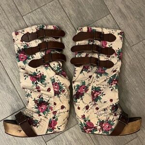 Free people open toed flowered platform boots